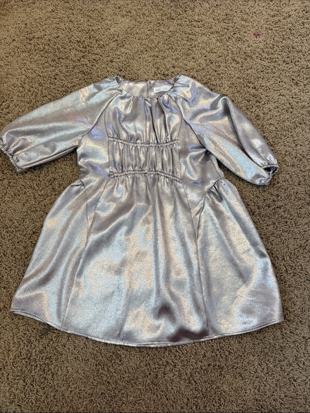 Zara Metallic Silver Girls' Party Dress